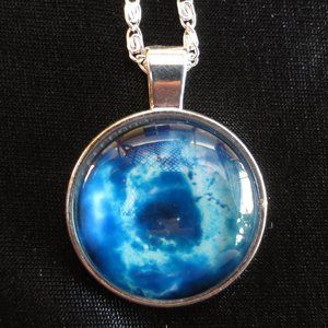 New World Glass Necklace Astro Galactic Cabochon Pendant Silver-tone Unisex 18"